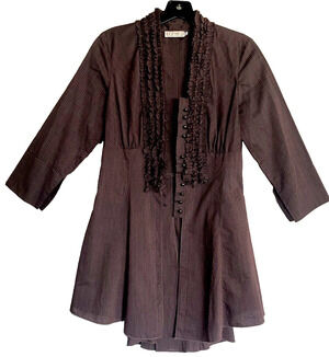DECA Paris Striped Ruffled Purple Top / Jacket / Duster / Dress Peplum Sz 1 S